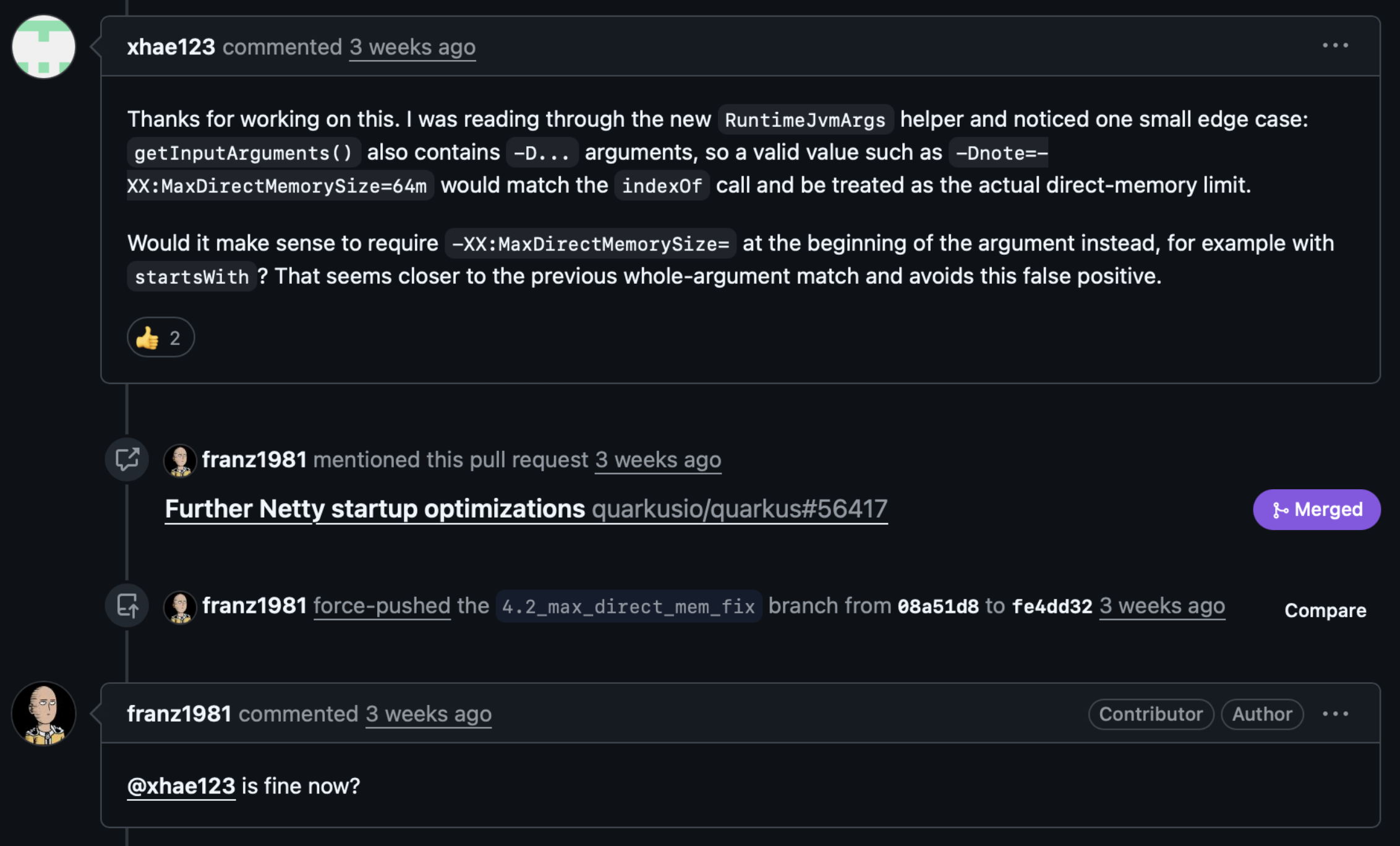 MaxDirectMemorySize 오인식 가능성을 지적하고 startsWith 수정을 제안한 Netty PR 리뷰